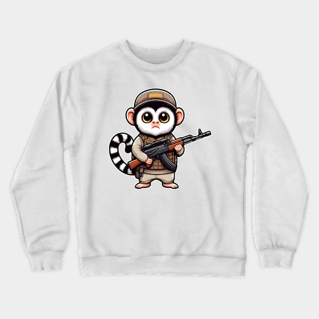 Tactical Marmoset Monkey Crewneck Sweatshirt by Rawlifegraphic